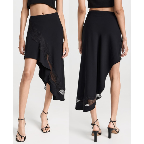 A.L.C. Dixie Asymmetrical Midi Skirt w/ Chantilly Lace Trim Black Women's Size 6 - Picture 1 of 5